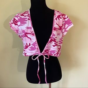 I LOVE YOU CLOTHING PINK CAMOUFLAGE CROP TOP TIE SHIRT SIZE XL 1X
